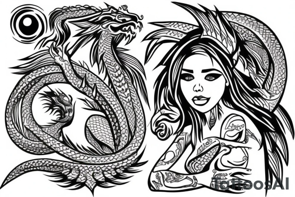 Girl with dragon around tattoo idea