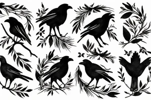 crow fade to floral art design tattoo idea