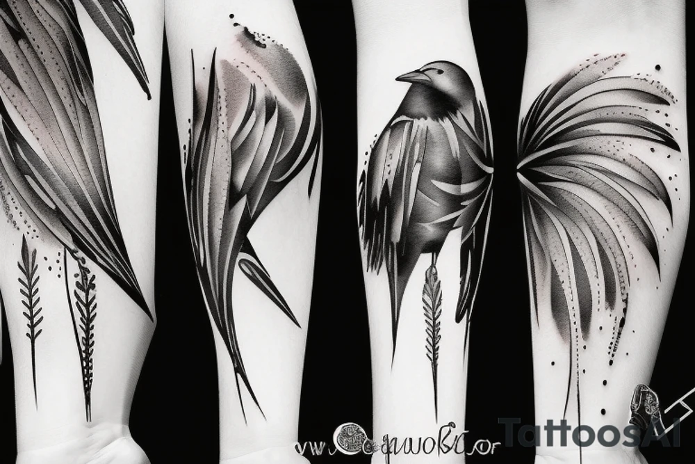 crow fade to floral art design tattoo idea