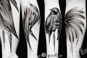 crow fade to floral art design tattoo idea