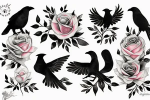 crow fade to floral art design tattoo idea