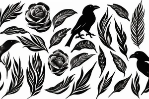 crow fade to floral art design tattoo idea