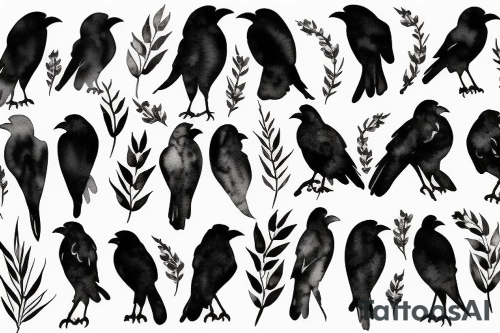 crow fade to floral art design tattoo idea