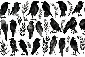 crow fade to floral art design tattoo idea
