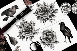 crow fade to floral art design tattoo idea