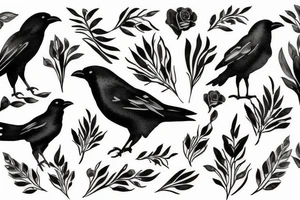 crow fade to floral art design tattoo idea