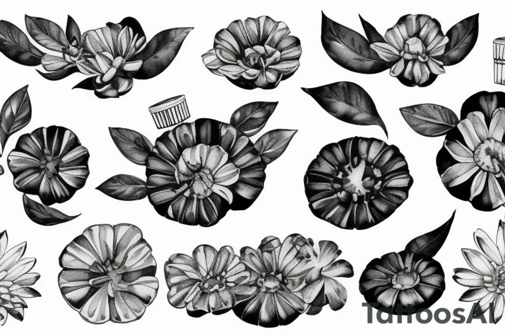 chryssanthemum and rafflesia floral art design tattoo idea