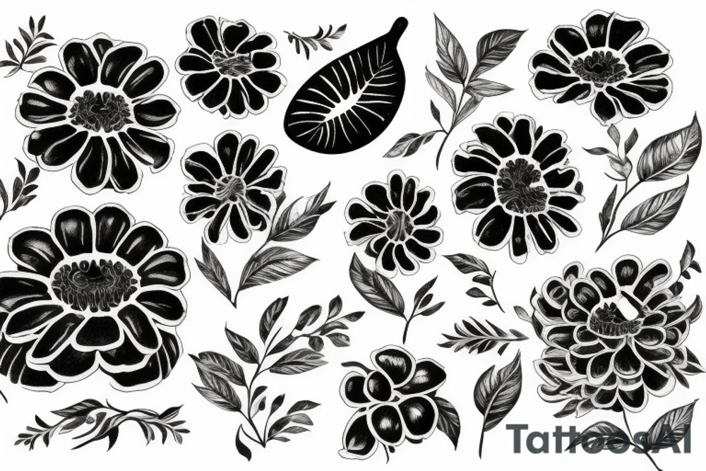 chryssanthemum and rafflesia floral art design tattoo idea