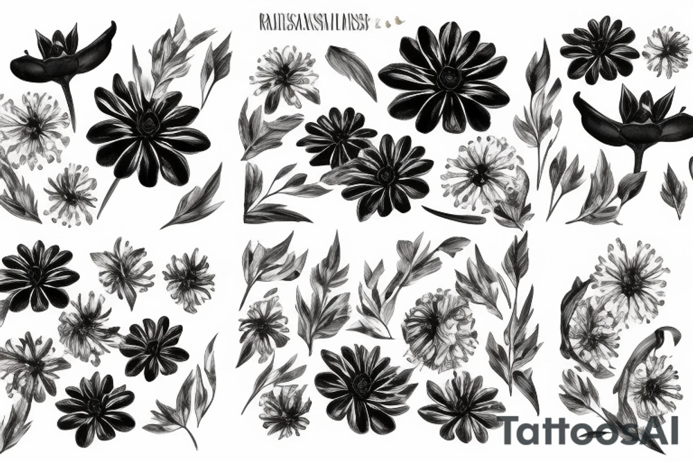 chryssanthemum and rafflesia floral art design tattoo idea