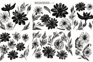 chryssanthemum and rafflesia floral art design tattoo idea