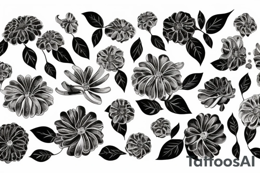 chryssanthemum with rafflesia floral art design tattoo idea
