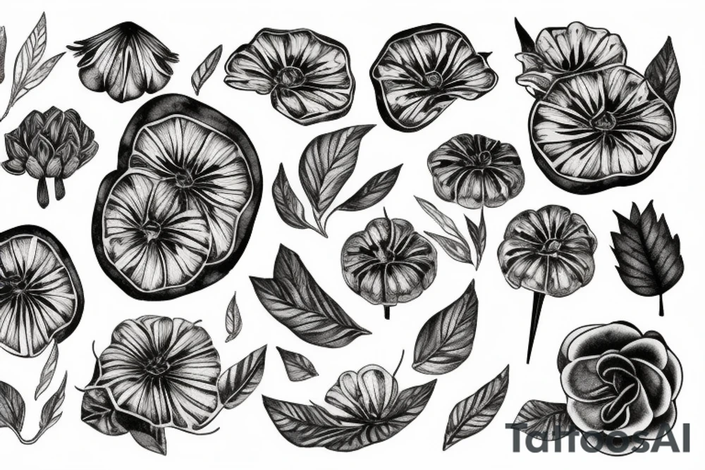 chryssanthemum with rafflesia floral art design tattoo idea