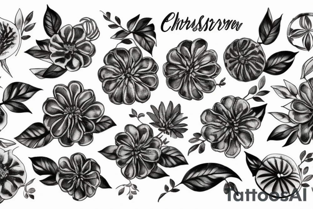 chryssanthemum with rafflesia floral art design tattoo idea
