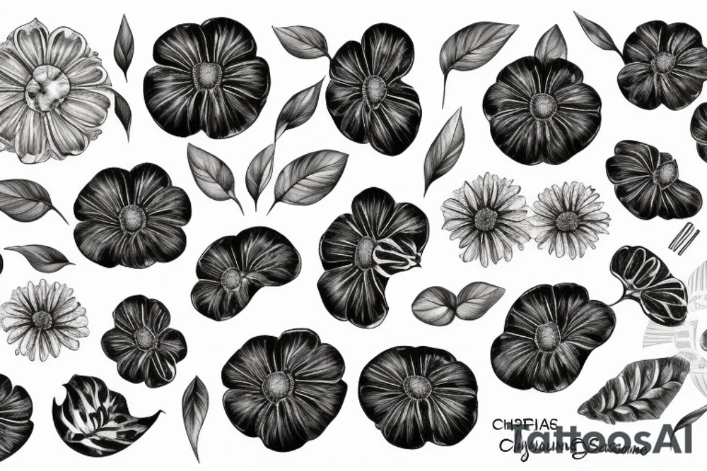 chryssanthemum with rafflesia floral art design tattoo idea