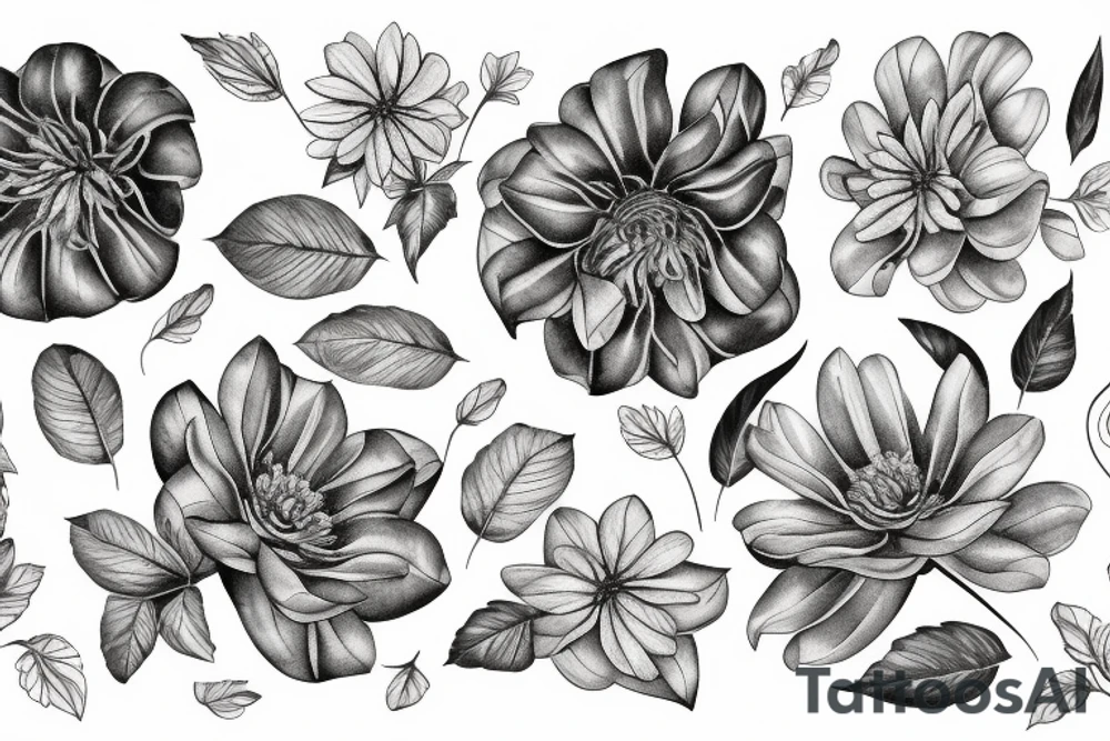 chryssanthemum with rafflesia floral art design tattoo idea
