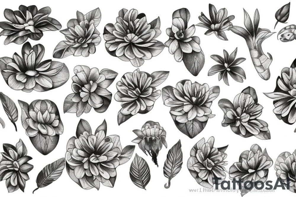 chryssanthemum with rafflesia floral art design tattoo idea