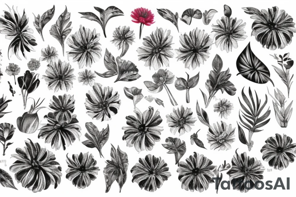 chryssanthemum with rafflesia floral art design tattoo idea