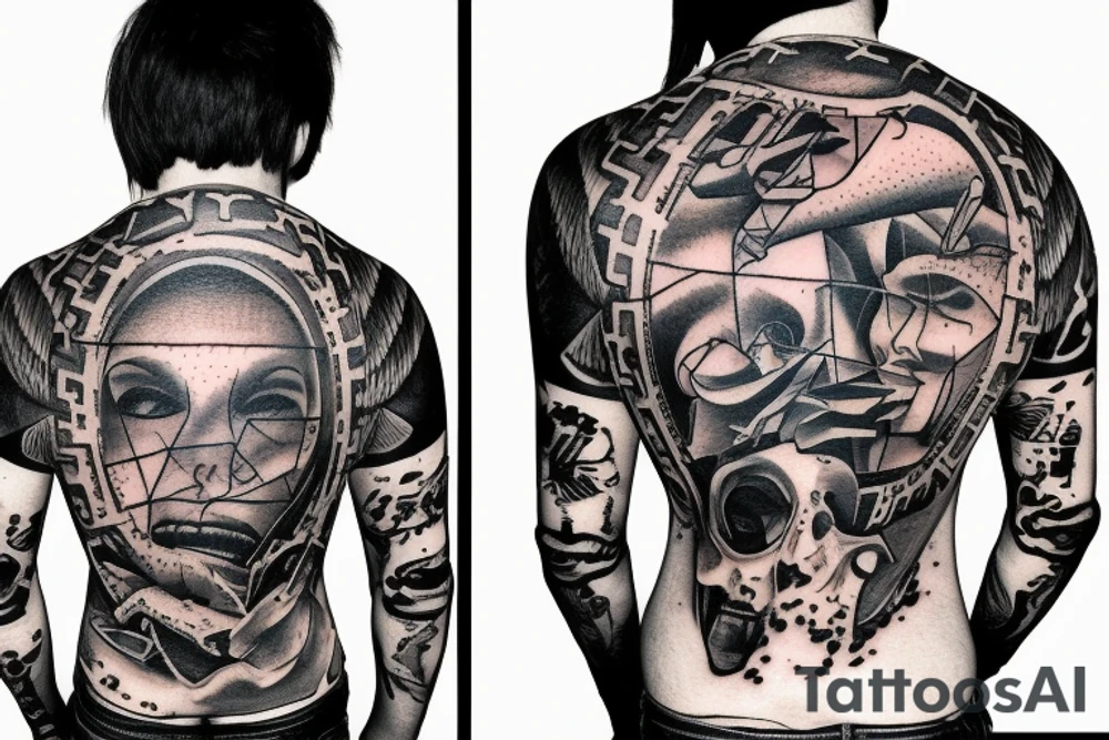 a person falls apart into a program code tattoo idea