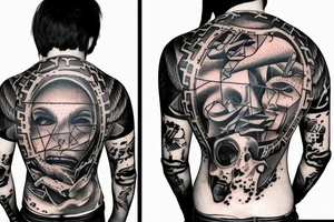 a person falls apart into a program code tattoo idea