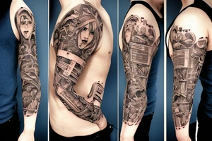 a person falls apart into a program code tattoo idea
