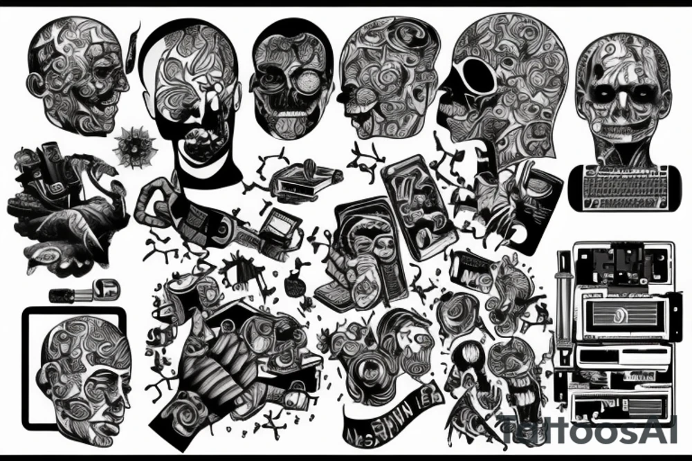 a person falls apart into a program code tattoo idea