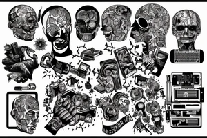 a person falls apart into a program code tattoo idea
