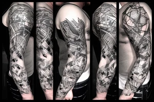 a person falls apart into a program code tattoo idea