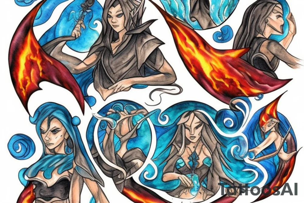 The water mage fight with the fire mage tattoo idea