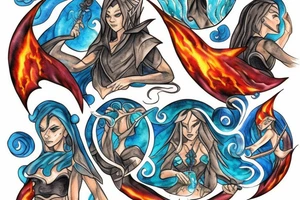 The water mage fight with the fire mage tattoo idea