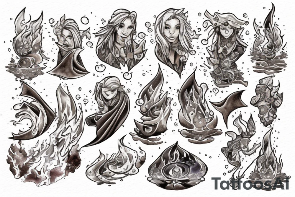 The water mage fight with the fire mage tattoo idea