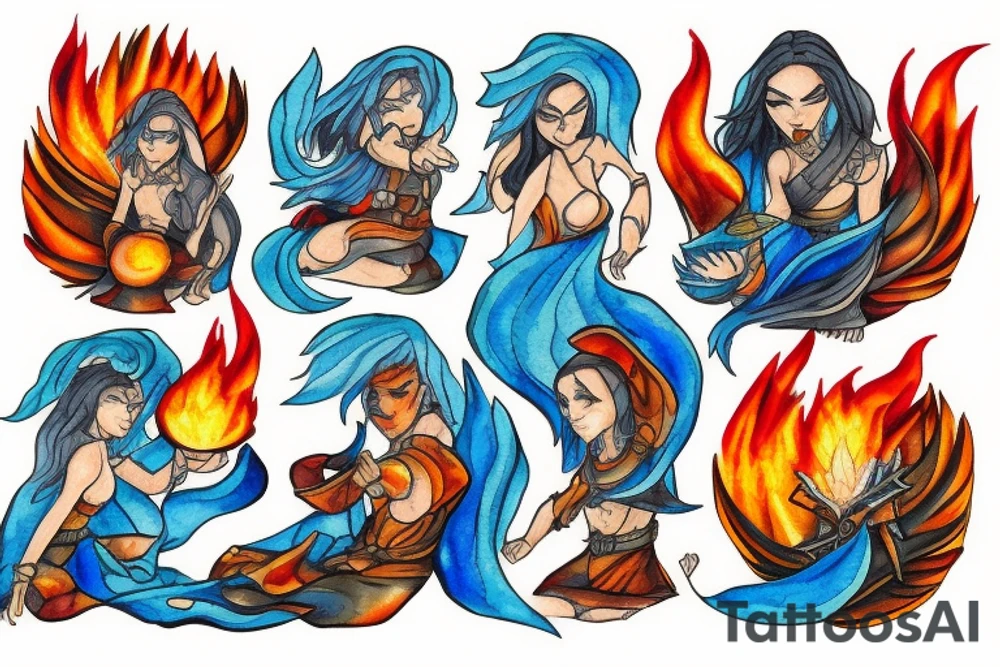 The water mage fight with the fire mage tattoo idea