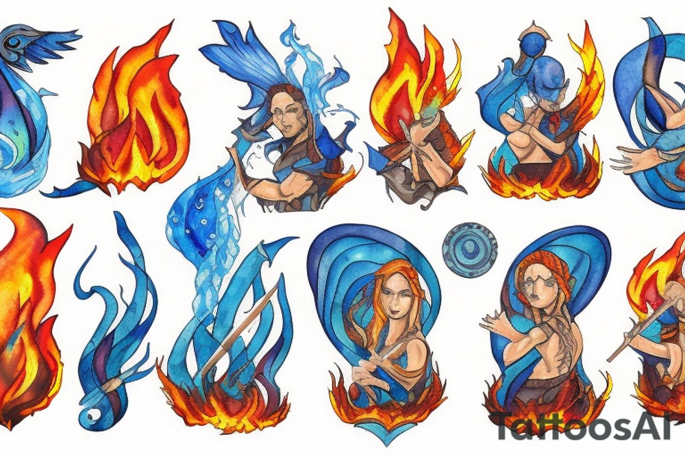 The water mage fight with the fire mage tattoo idea