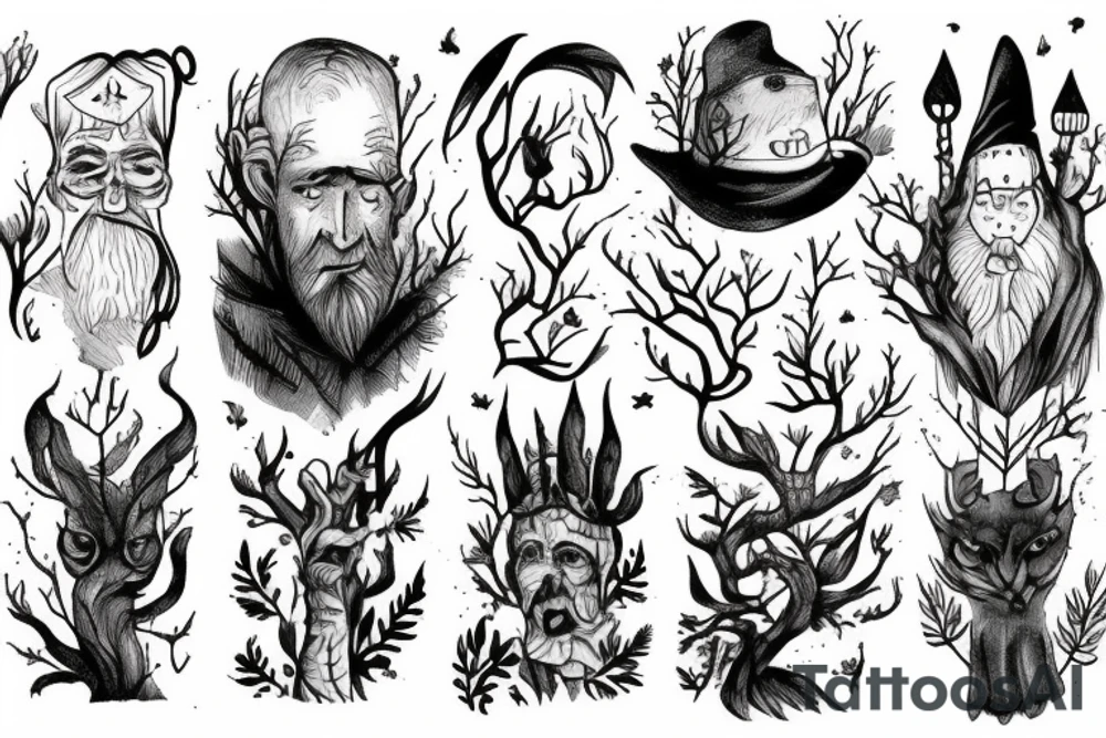 The blind old magician wandered through the forest at night tattoo idea