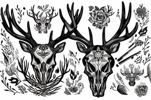 deer skull with big antlers tattoo idea