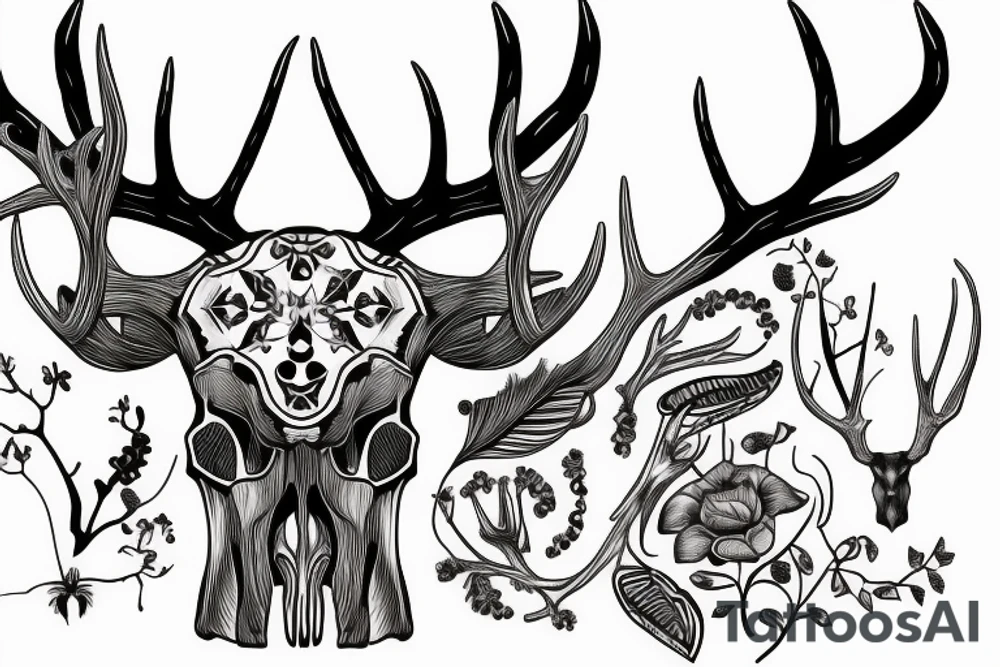 deer skull with big antlers tattoo idea