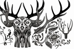 deer skull with big antlers tattoo idea