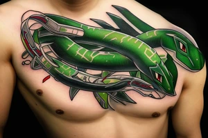 Shiny Mega Rayquaza protecting a newly hatched Bublasuar tattoo idea