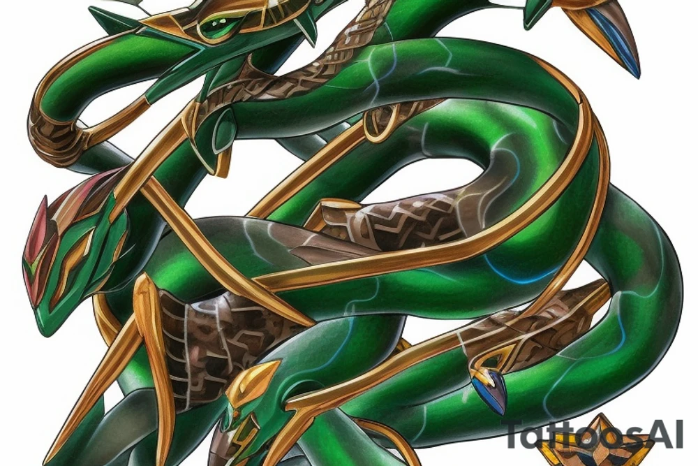 Shiny Mega Rayquaza protecting a newly hatched Bublasuar tattoo idea