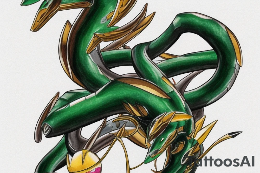 Shiny Mega Rayquaza protecting a newly hatched Bublasuar tattoo idea