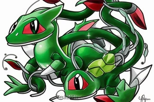 Shiny Mega Rayquaza protecting a newly hatched Bulbasaur tattoo idea