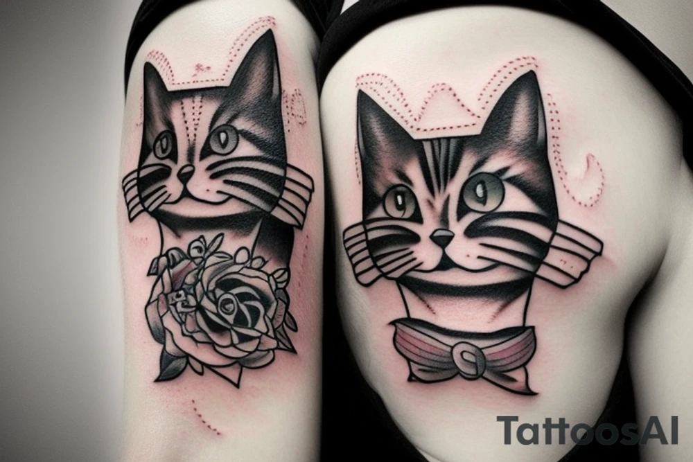 fluffy beautiful cat muzzle with expressive eyes tattoo idea