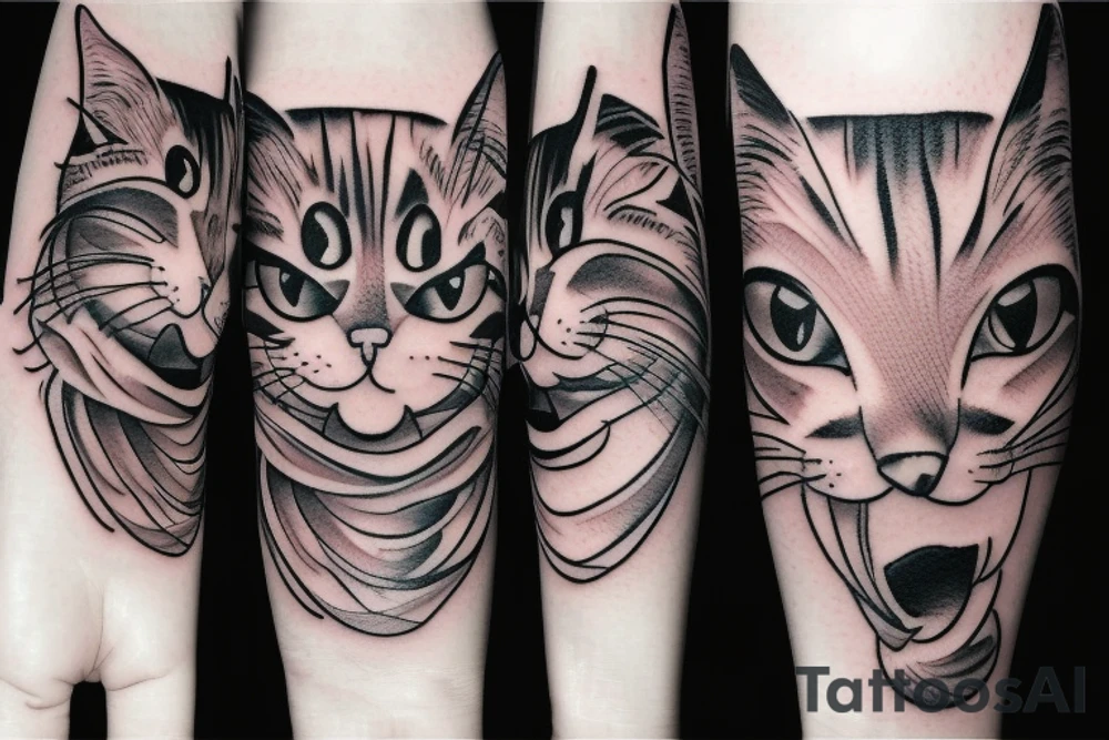 fluffy beautiful cat muzzle with expressive eyes tattoo idea