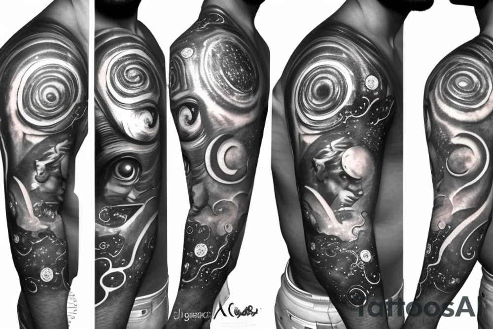 Lord hanuman with planets and galaxy full arm tattoo idea