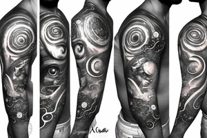 Lord hanuman with planets and galaxy full arm tattoo idea
