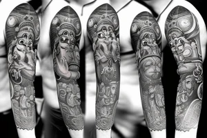Lord hanuman with planets and galaxy full arm tattoo idea