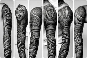 Lord hanuman  meditating with planets and galaxy full arm tattoo idea