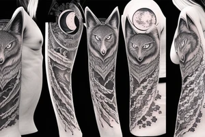 back tattoo moon, wolf and owl with moonlight in the background tattoo idea