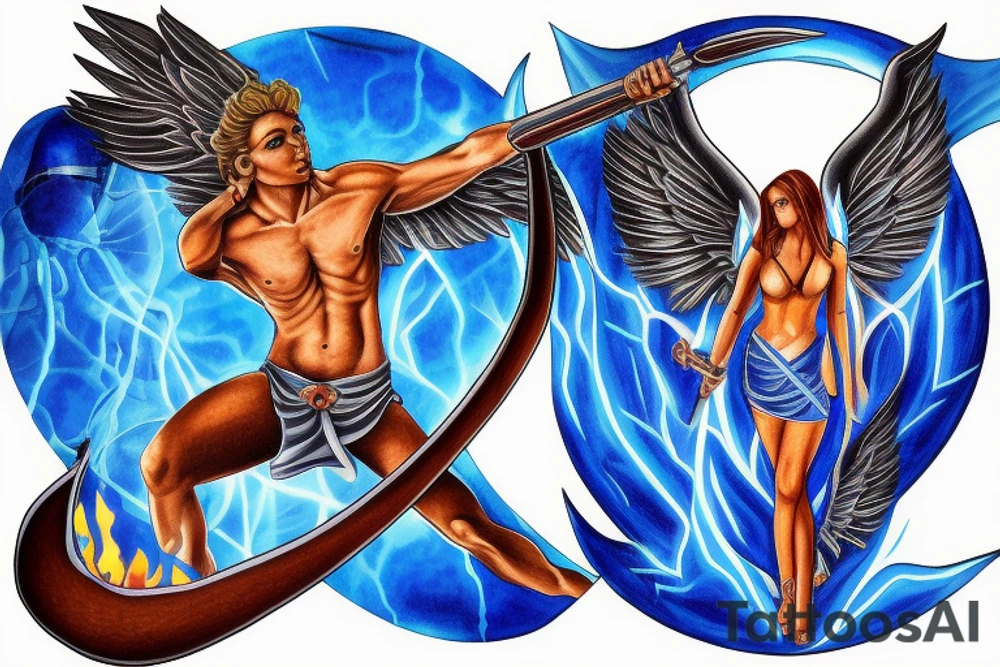 arch angel Michael of the south
element of fire
energy lightening blue fire 
symbol is the sword tattoo idea