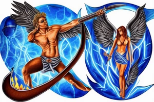 arch angel Michael of the south
element of fire
energy lightening blue fire 
symbol is the sword tattoo idea