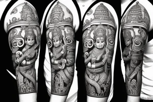 Lord hanuman with ayodhya temple full arm tattoo idea